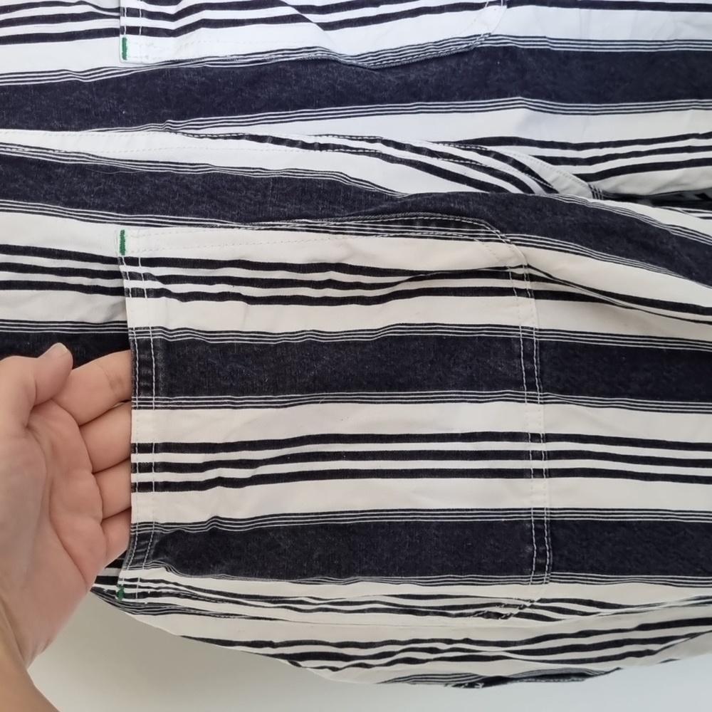 French star overalls, vintage, 90's,blue denim look & white stripes, size L - Picture 9 of 13